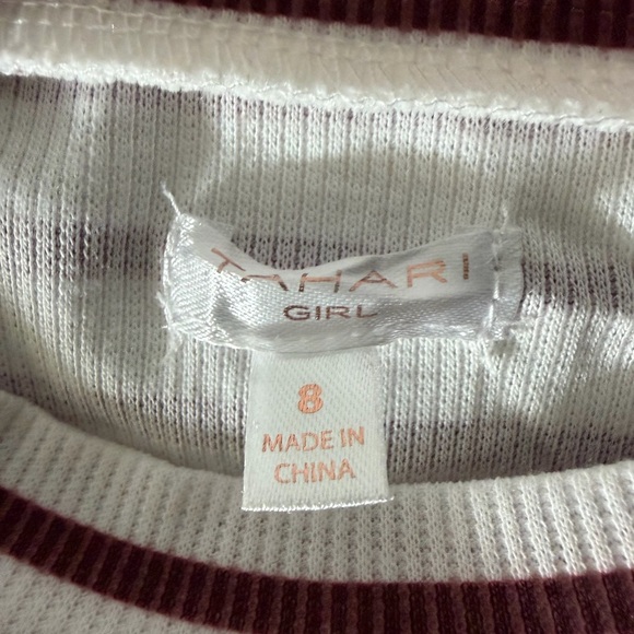 Tahari Burgundy Pinafore with Striped Top - Picture 3 of 4